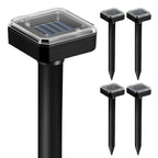 Solar gopher repellent stakes: four square-top solar deterrent stakes.