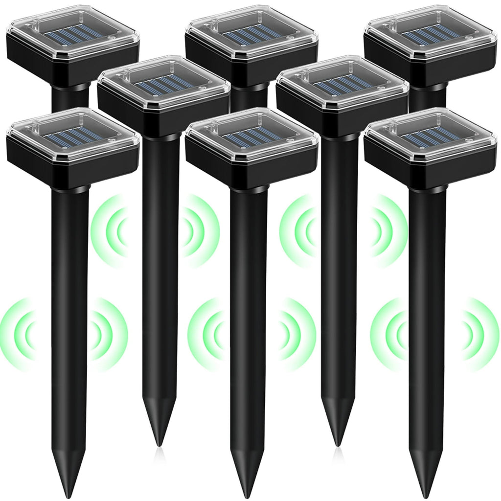 Solar vole deterrent stakes: eight square-top solar deterrent stakes.