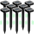 Solar vole deterrent stakes: eight square-top solar deterrent stakes.