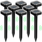 Solar vole deterrent stakes: eight square-top solar deterrent stakes.