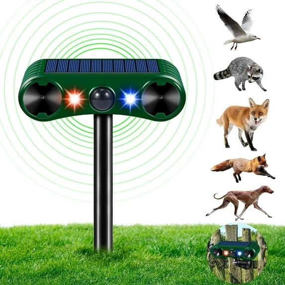 Solar animal repeller led: green repeller with colored LED lights.