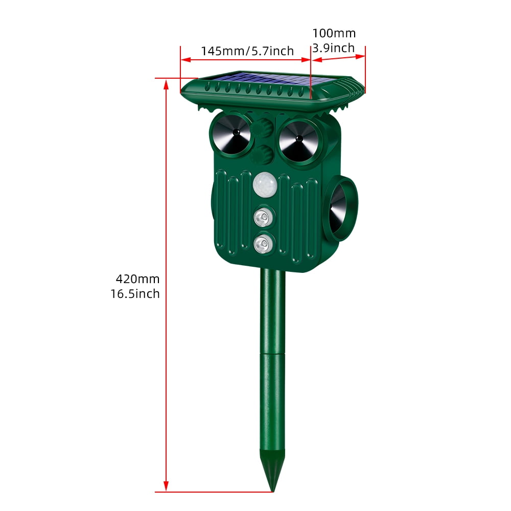 Multi direction solar animal repeller: repeller dimensions.
