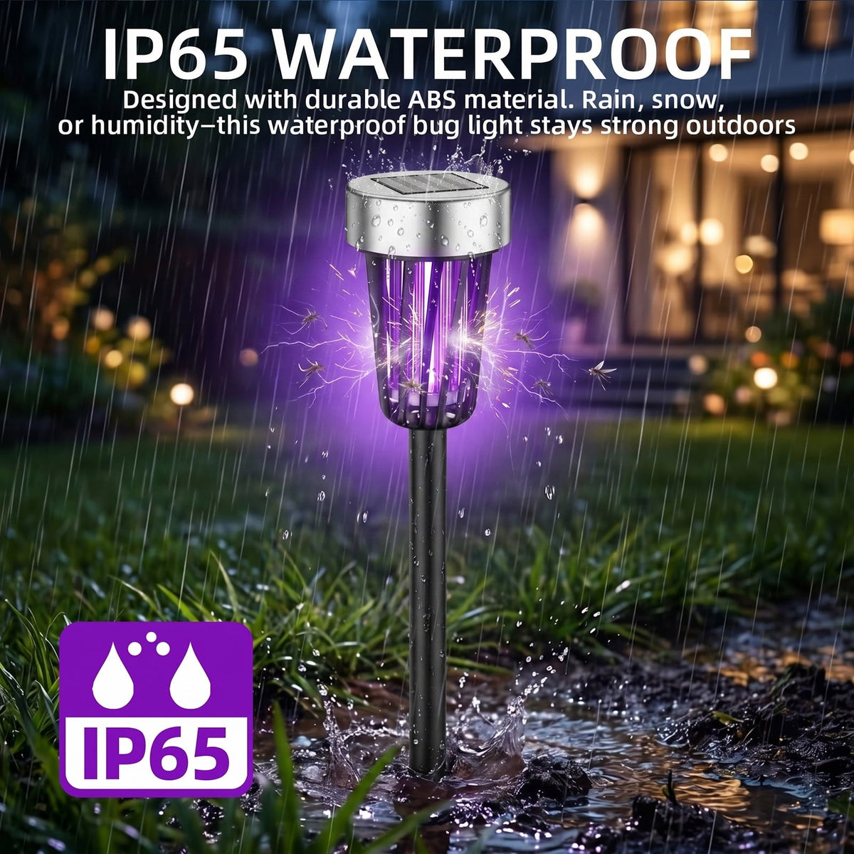 Solar bug zapper lights: zapper in rain illustration.