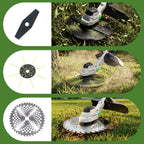 Brushless cordless trimmer: three cutting attachment examples.