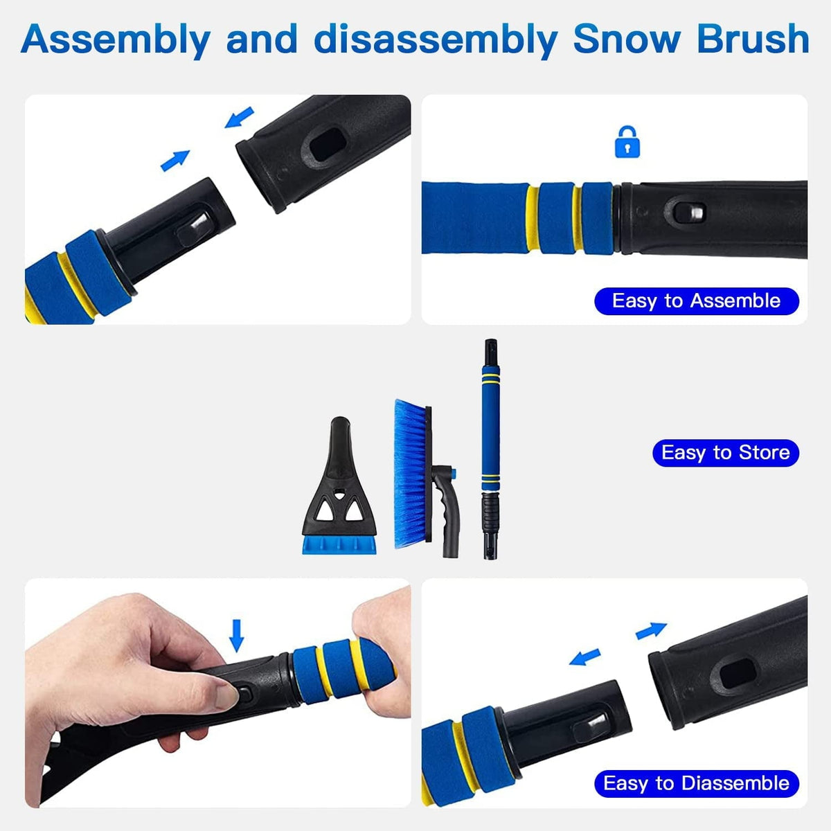 Extendable snow brush ice scraper: storage and disassembly diagram.
