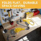 Cordless garden tiller: folding shaft and storage.