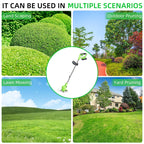 Cordless trimmer and edger: trimming and edging examples.