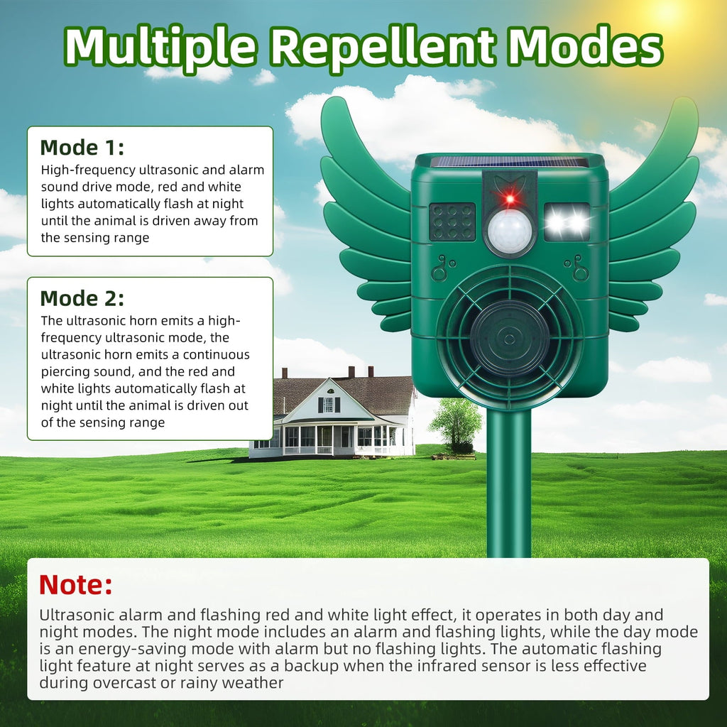 Motion sensor animal repeller: operating-mode instructions.