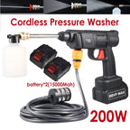 Cordless portable pressure washer: pressure washer kit layout.