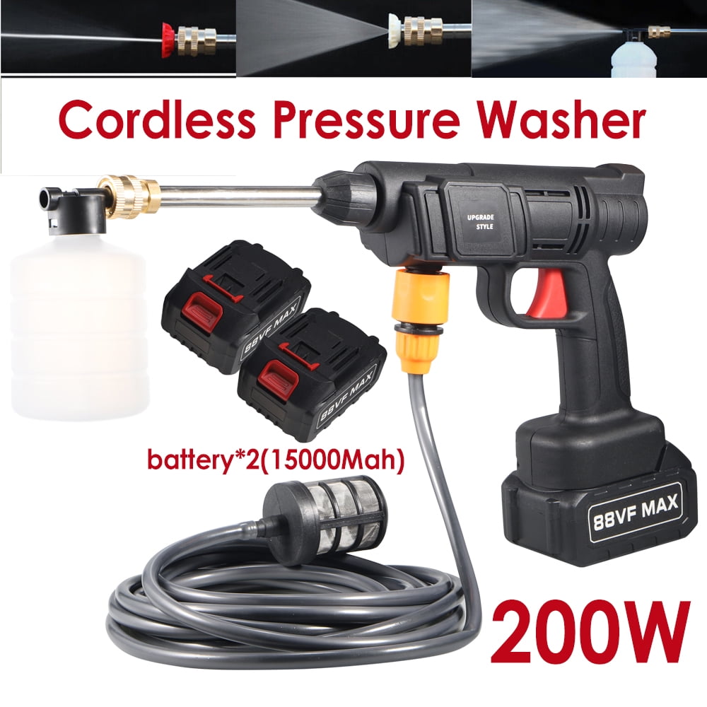Cordless portable pressure washer: pressure washer kit layout.