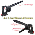 Cordless leaf blower vacuum: blower and bagged vacuum configurations.