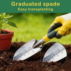 Garden tool set with bag: marked transplanter used in soil.