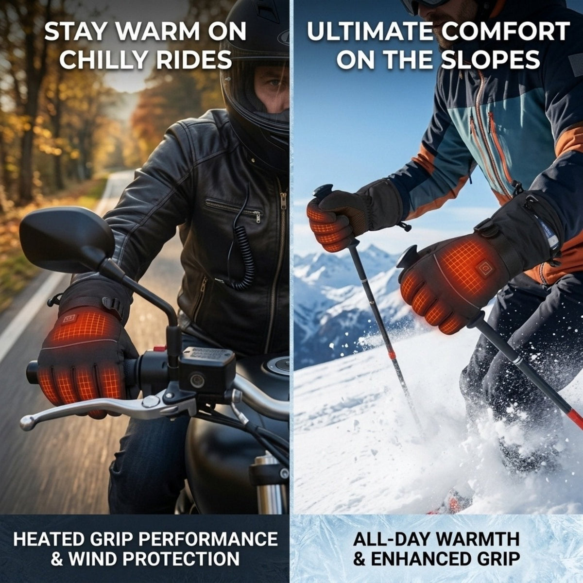 Rechargeable heated gloves: heated gloves for riding and skiing.