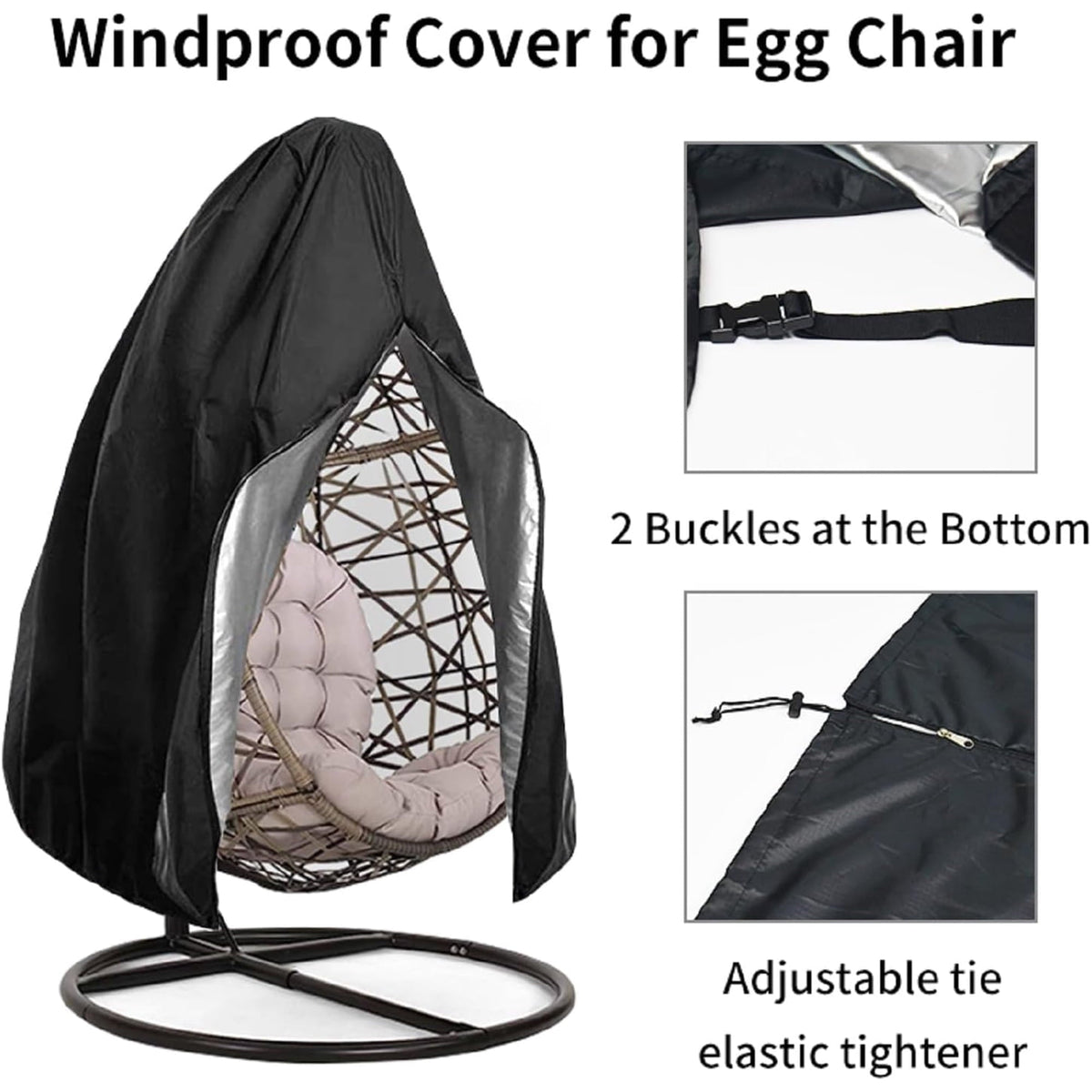 Hanging egg chair cover: bottom buckles and drawstring fastening.