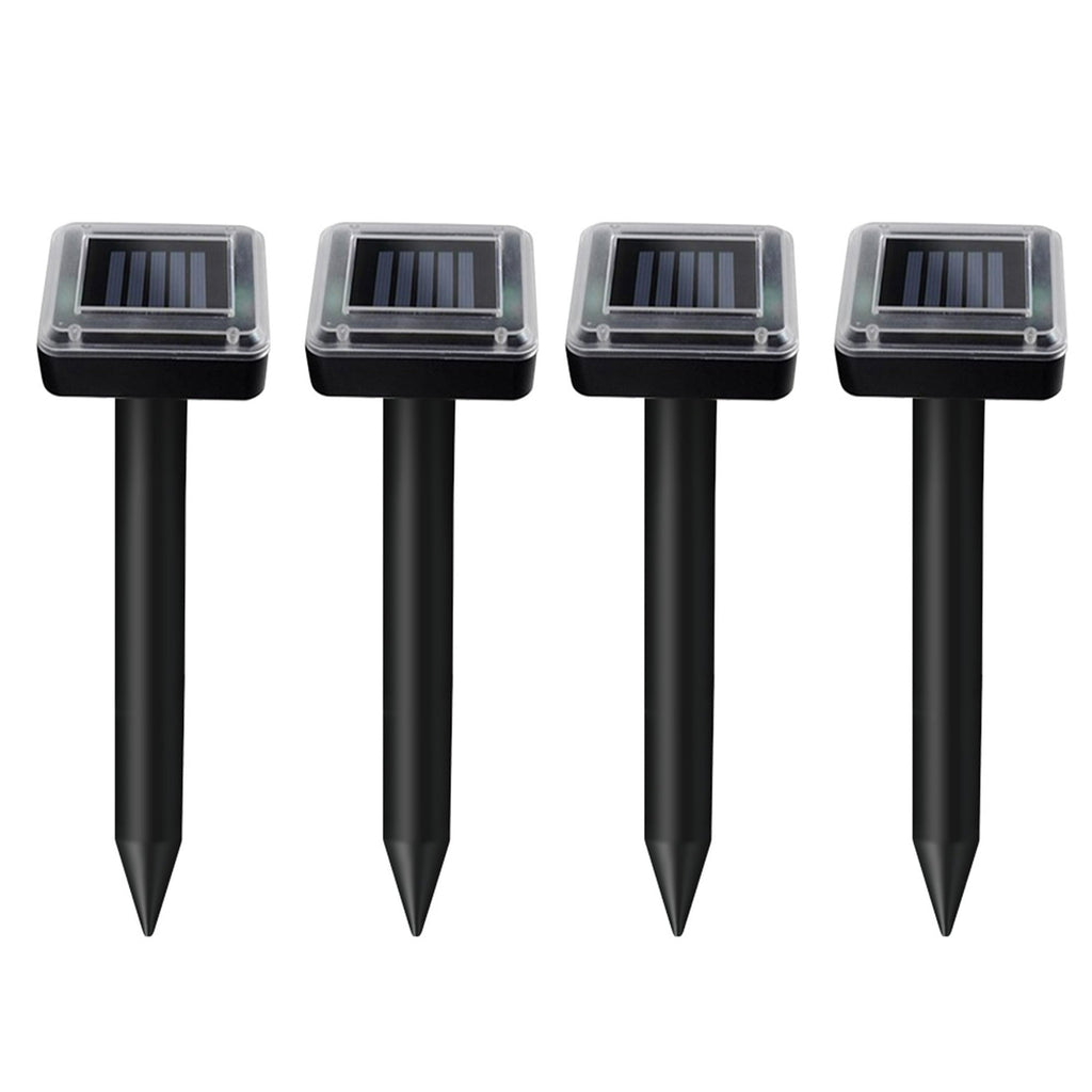 Solar gopher repellent stakes: four stakes viewed from front.