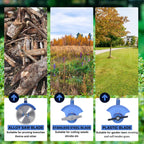 Blue cordless grass trimmer: three cutting attachment examples.