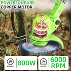 Cordless trimmer and edger: motor and cutting head illustration.
