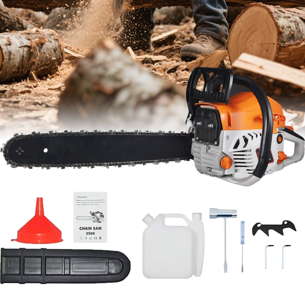58cc gas chainsaw: chainsaw with accessories.
