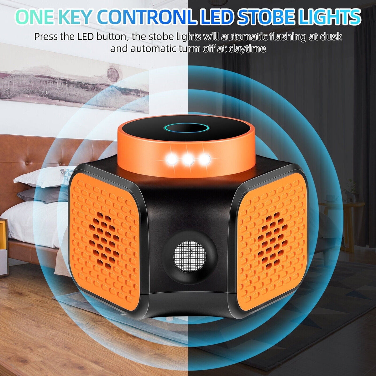 Indoor ultrasonic pest repeller: nine LED strobe-light illustration.