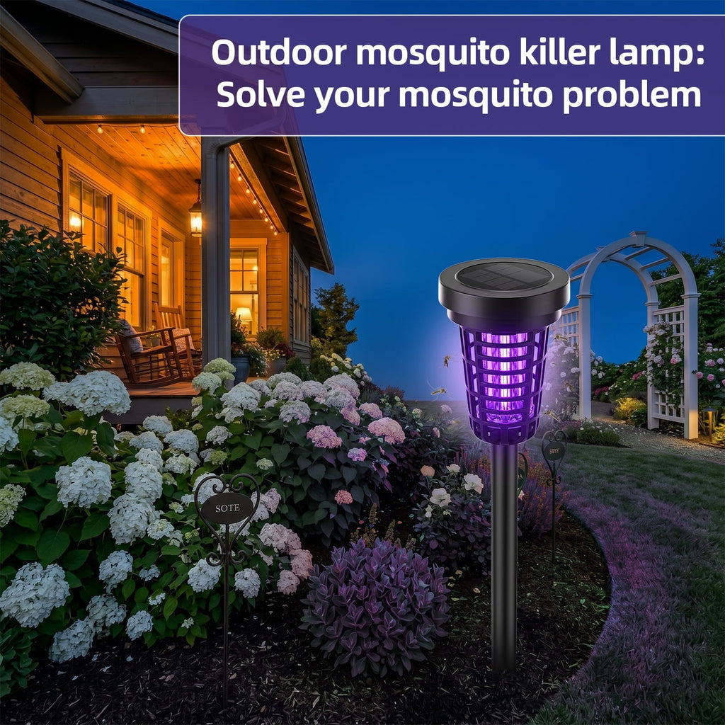 Solar bug zapper torch: zapper torches beside patio.