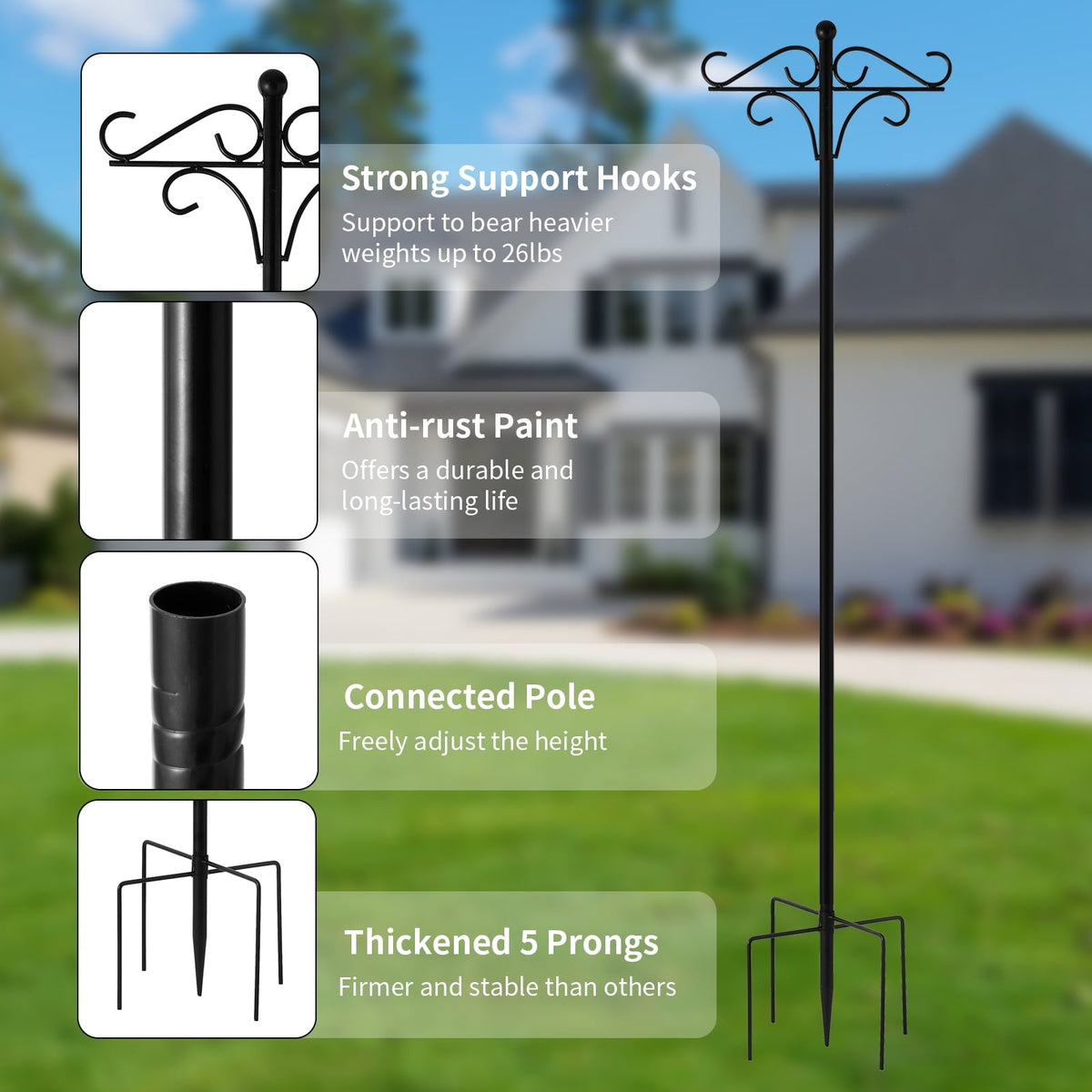 108 inch shepherds hook: pole base and finish close-ups.