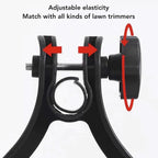 String trimmer support wheels: clamp and wheel spacing adjustment.