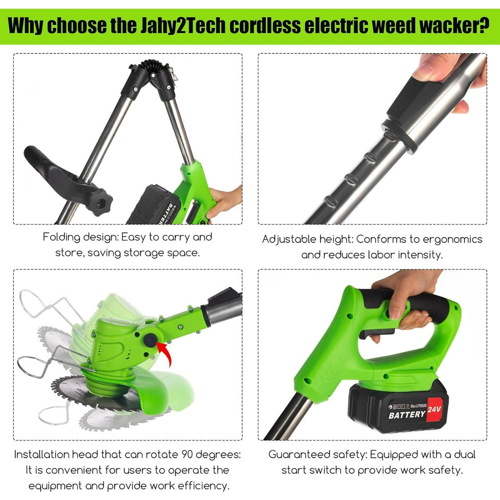 Folding grass trimmer: folding shaft and head adjustment.