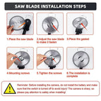 Cordless grass trimmer with wheels: blade installation steps.