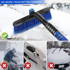 Extendable snow brush ice scraper: foam grip used while clearing car.