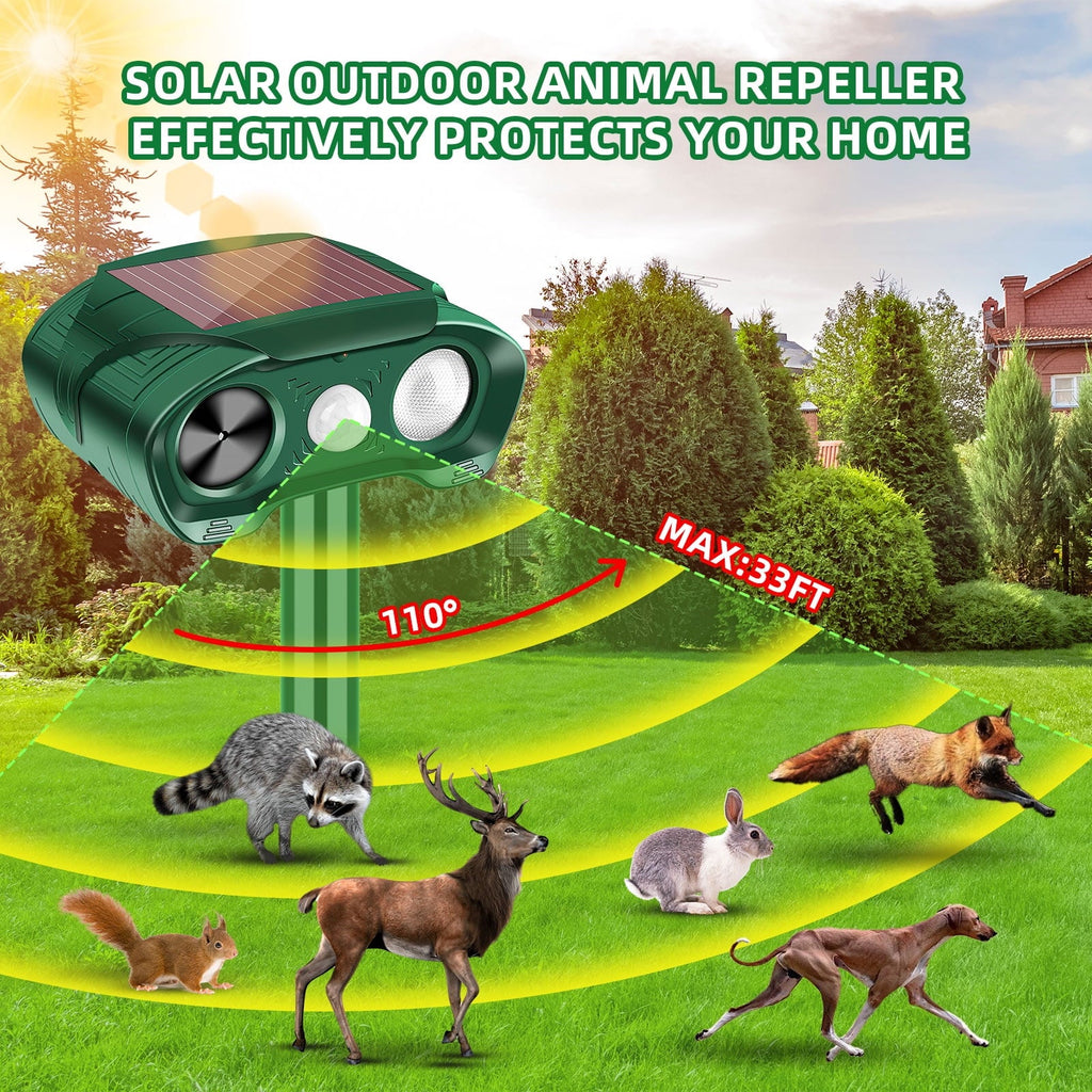Solar animal repeller 2 pack: motion detection angle and range diagram.