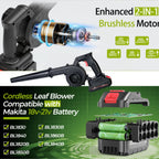 Cordless leaf blower vacuum: motor and battery-interface artwork.
