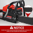 62cc gas chainsaw: chain installation notice.