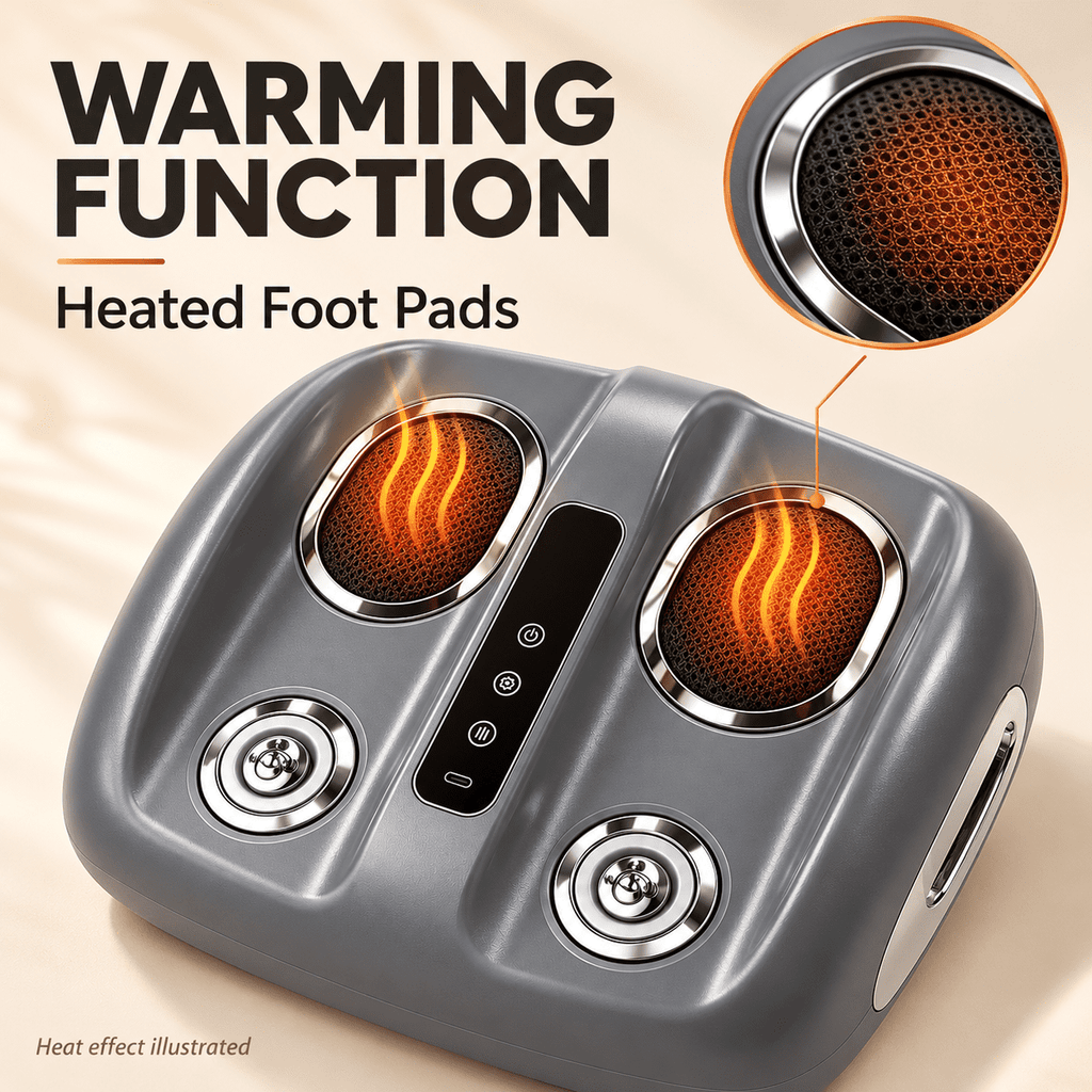 Electric foot massager with heat: heated foot pads illustration.