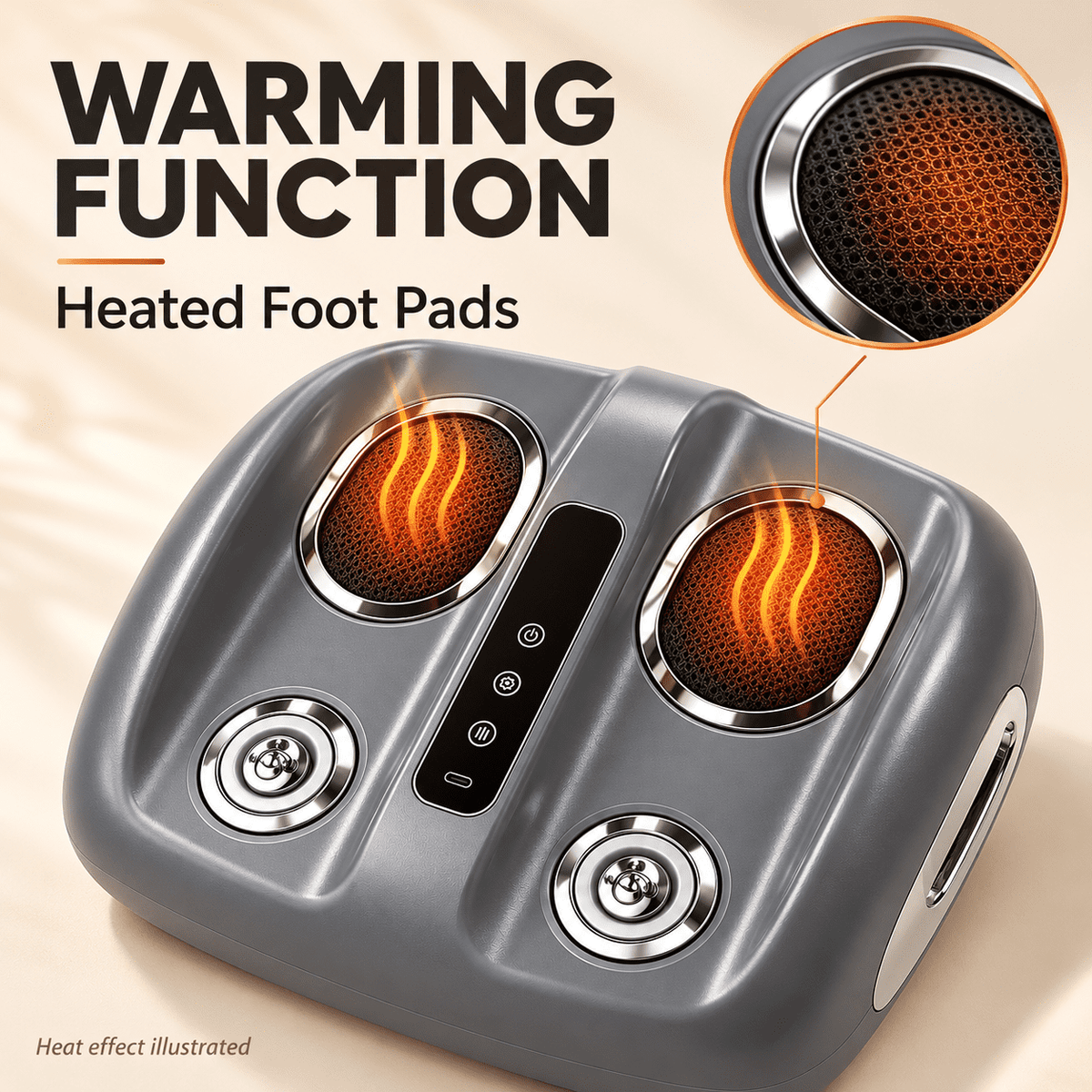 Electric foot massager with heat: heated foot pads illustration.