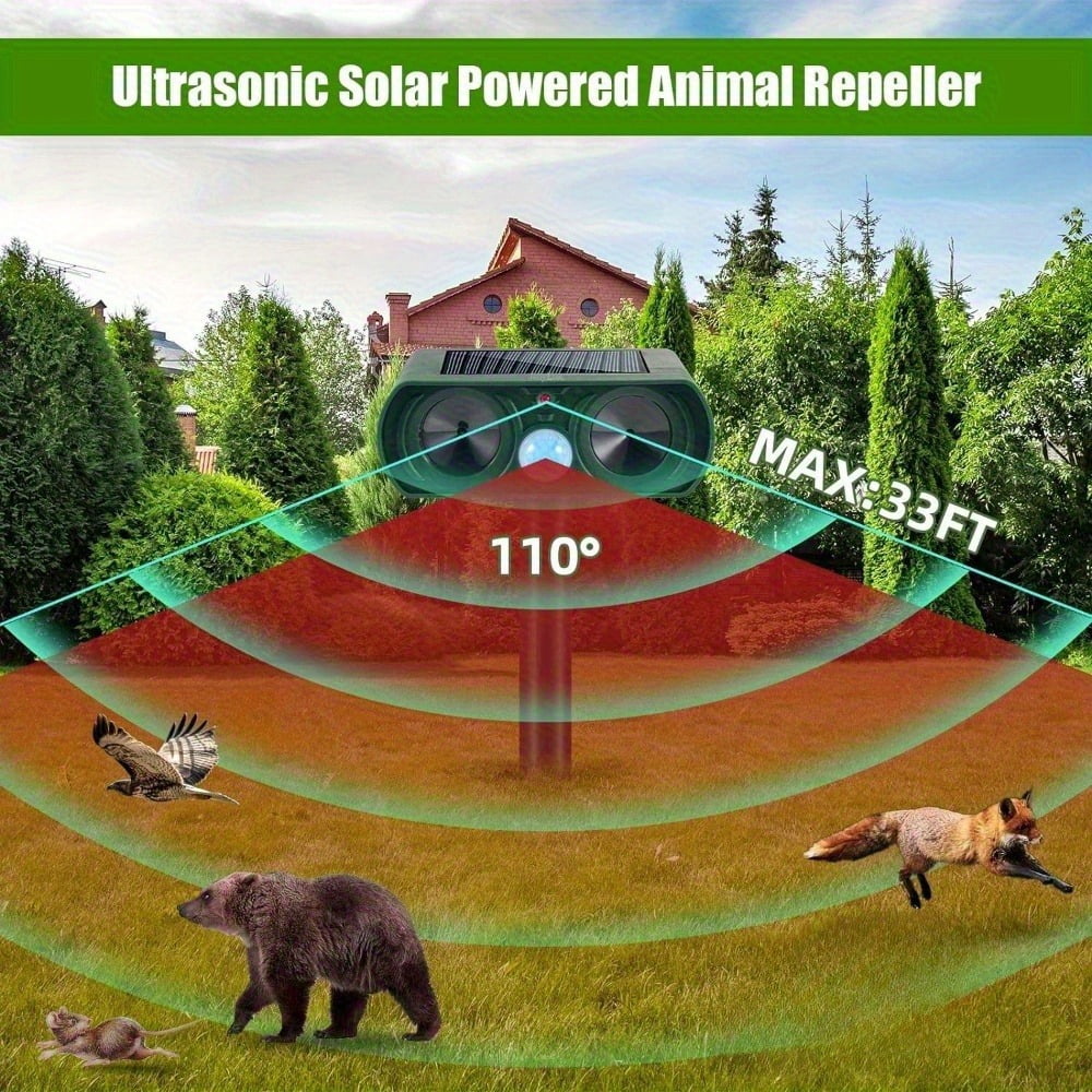 Solar animal repeller 4 pack: motion detection angle diagram.
