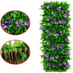 Expandable ivy privacy trellis: foliage and wooden trellis close-ups.