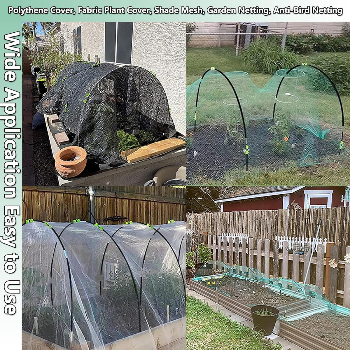 Fiberglass garden hoops: plant-cover installations in garden beds.