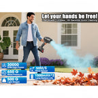 Black cordless leaf blower: blower used on leaves.