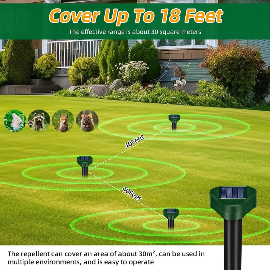Solar mole deterrent stakes: garden placement diagram.