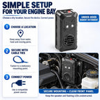 Under hood rodent repeller: engine-bay mounting steps.