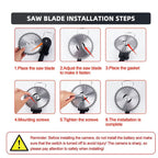 Blue cordless grass trimmer: blade installation steps.