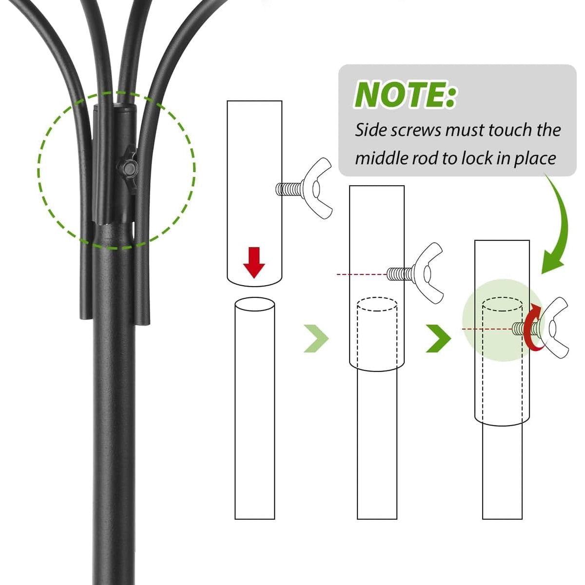 Garden shepherds hook: pole assembly and fixing screw.