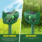 Solar animal repeller for garden: solar charging and rain illustration.