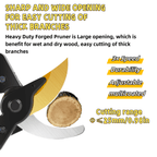 Garden pruning shears: wide-opening blade close-up.