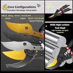 Garden pruning shears: blade pivot spring and handle details.