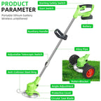 Cordless trimmer and edger: labeled trimmer handle shaft and guard.