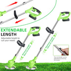 Cordless trimmer and edger: telescopic shaft positions.