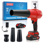 Cordless leaf blower kit: red blower kit with long nozzle.